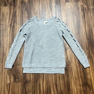 Sky and Sparrow Braided Sleeve Grey Sweater
